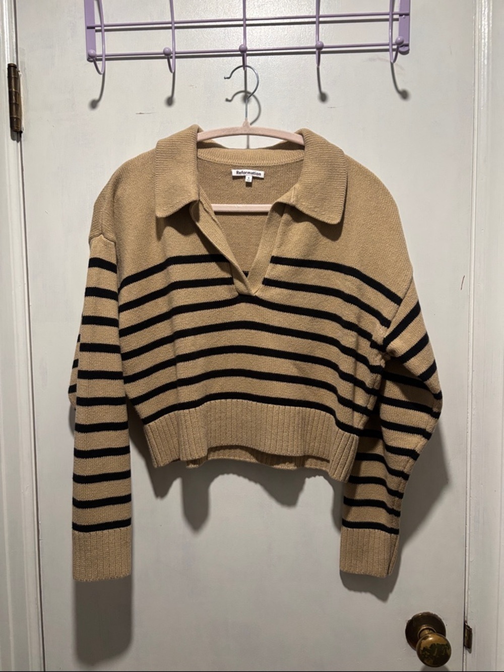 REFORMATION Francisco crop stripe polo sweater